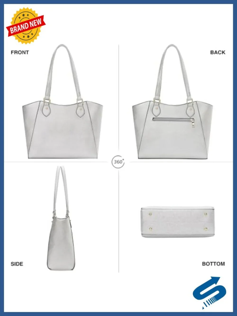 PU Leather Large Tote Bag, Shoulder Handbag with Gold Tone Hardware,